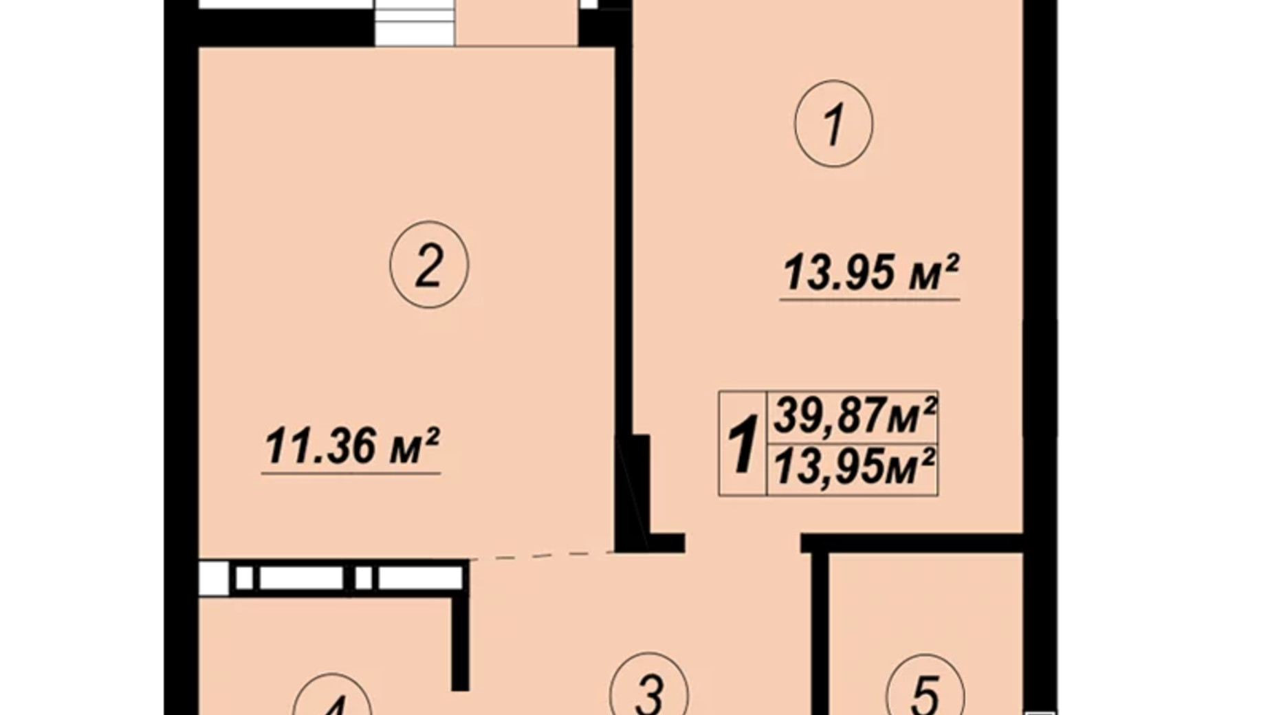 Планировка 1-комнатной квартиры в ЖК Verba 39.87 м², фото 588302