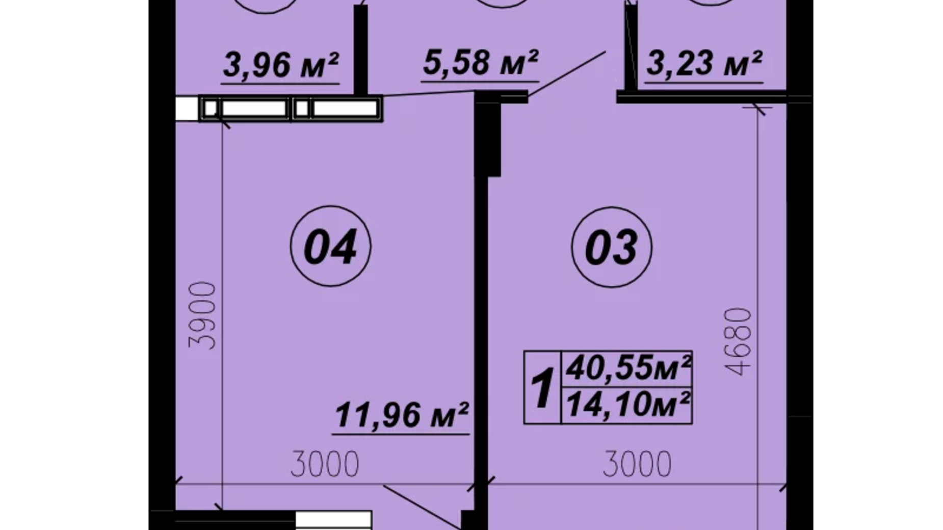 Планировка 1-комнатной квартиры в ЖК Verba 40.55 м², фото 588305