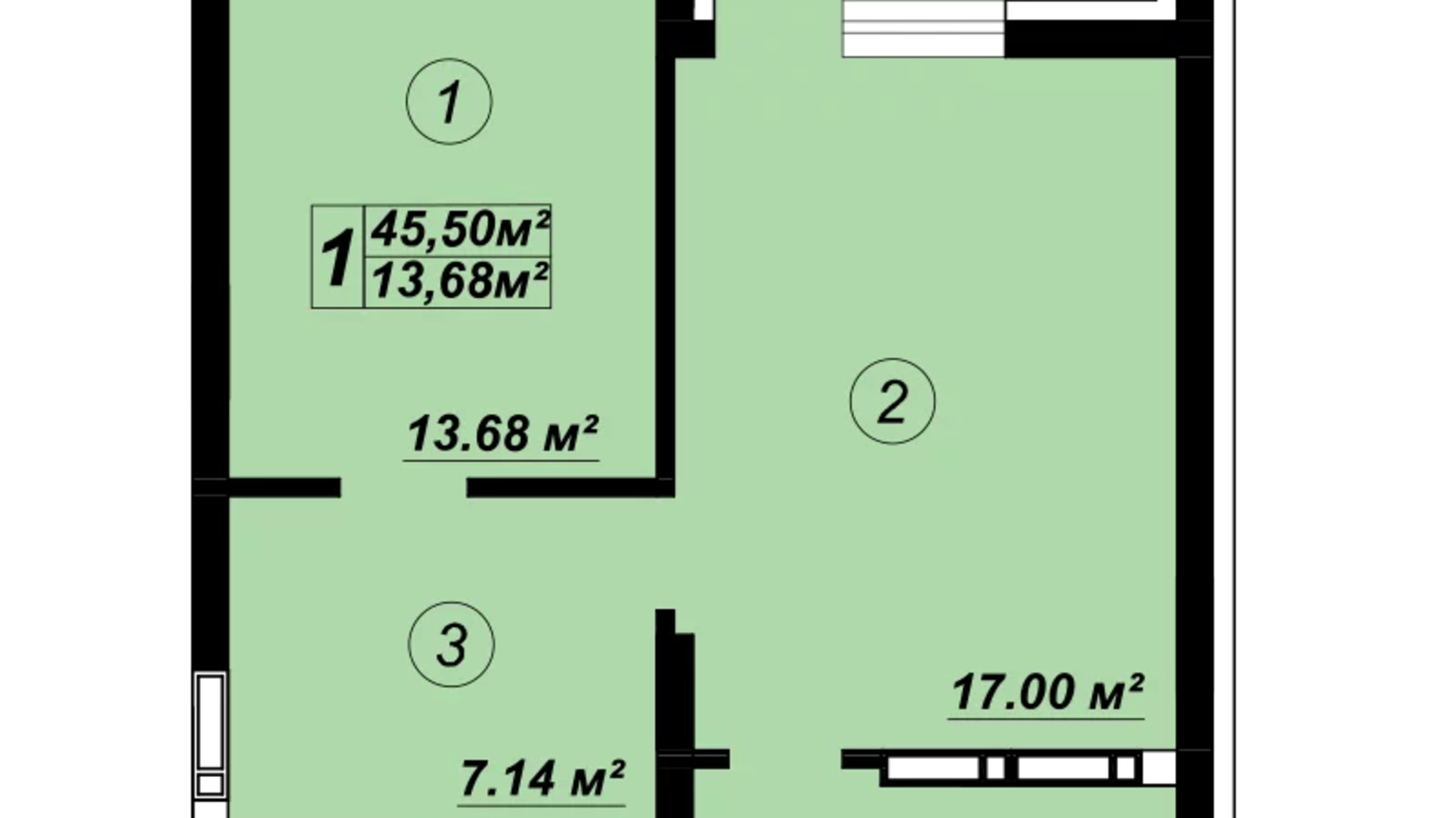 Планировка 1-комнатной квартиры в ЖК Verba 45.5 м², фото 588308