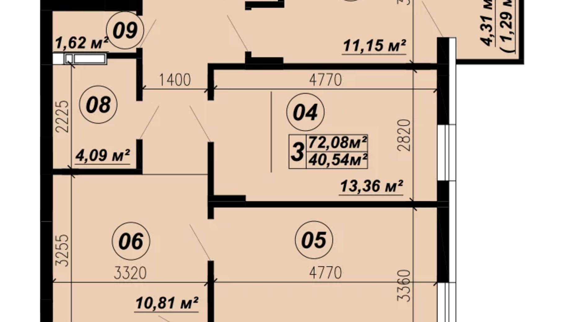 Планировка 3-комнатной квартиры в ЖК Verba 72.08 м², фото 588309