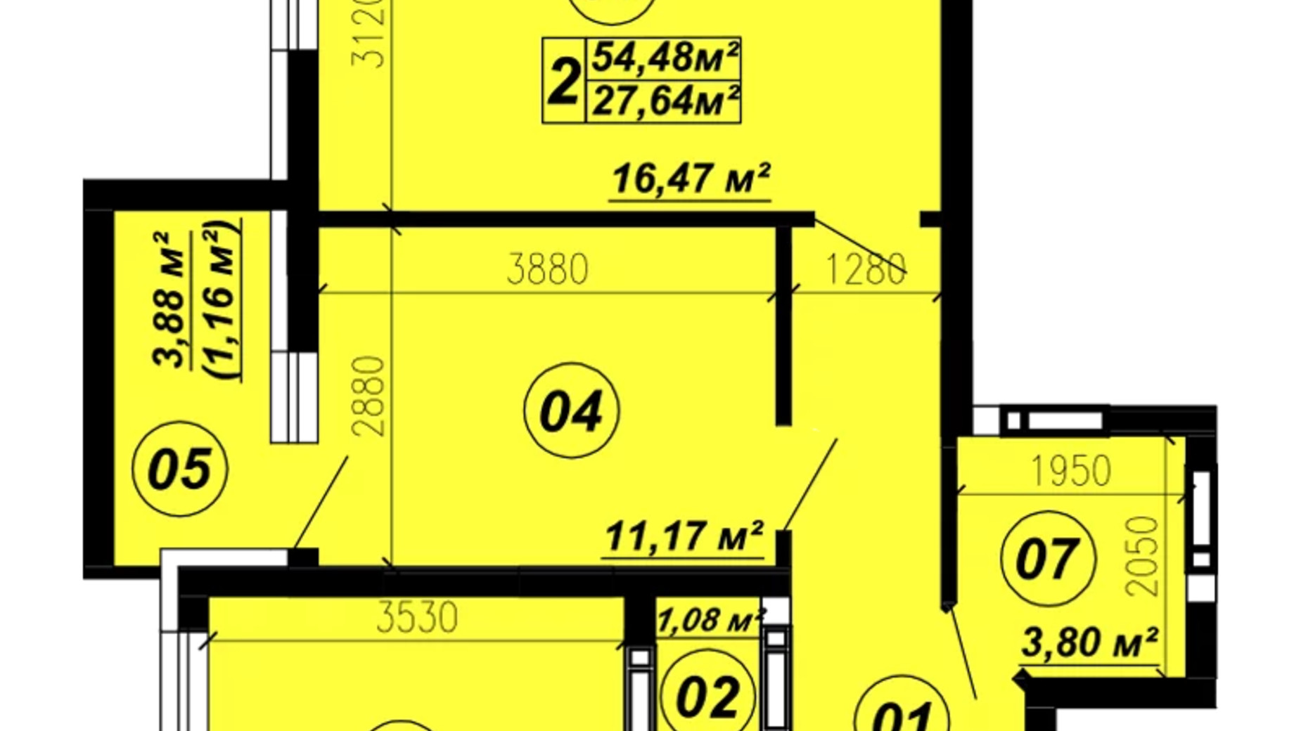 Планировка 2-комнатной квартиры в ЖК Verba 54.48 м², фото 588310