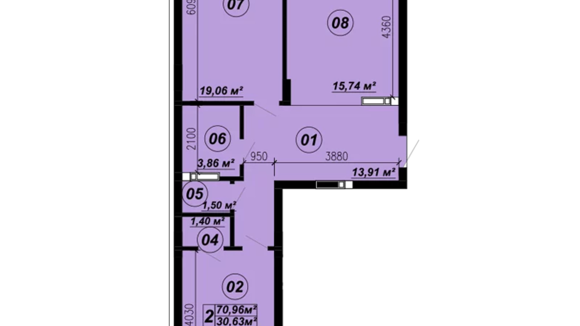 Планировка 2-комнатной квартиры в ЖК Verba 70.96 м², фото 588311