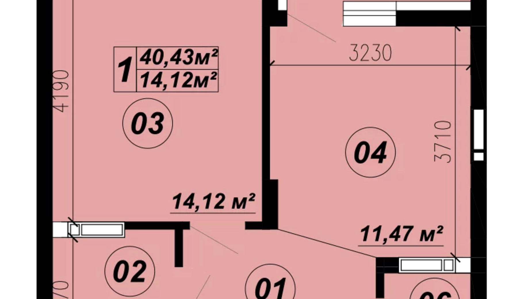Планировка 1-комнатной квартиры в ЖК Verba 40.43 м², фото 588313