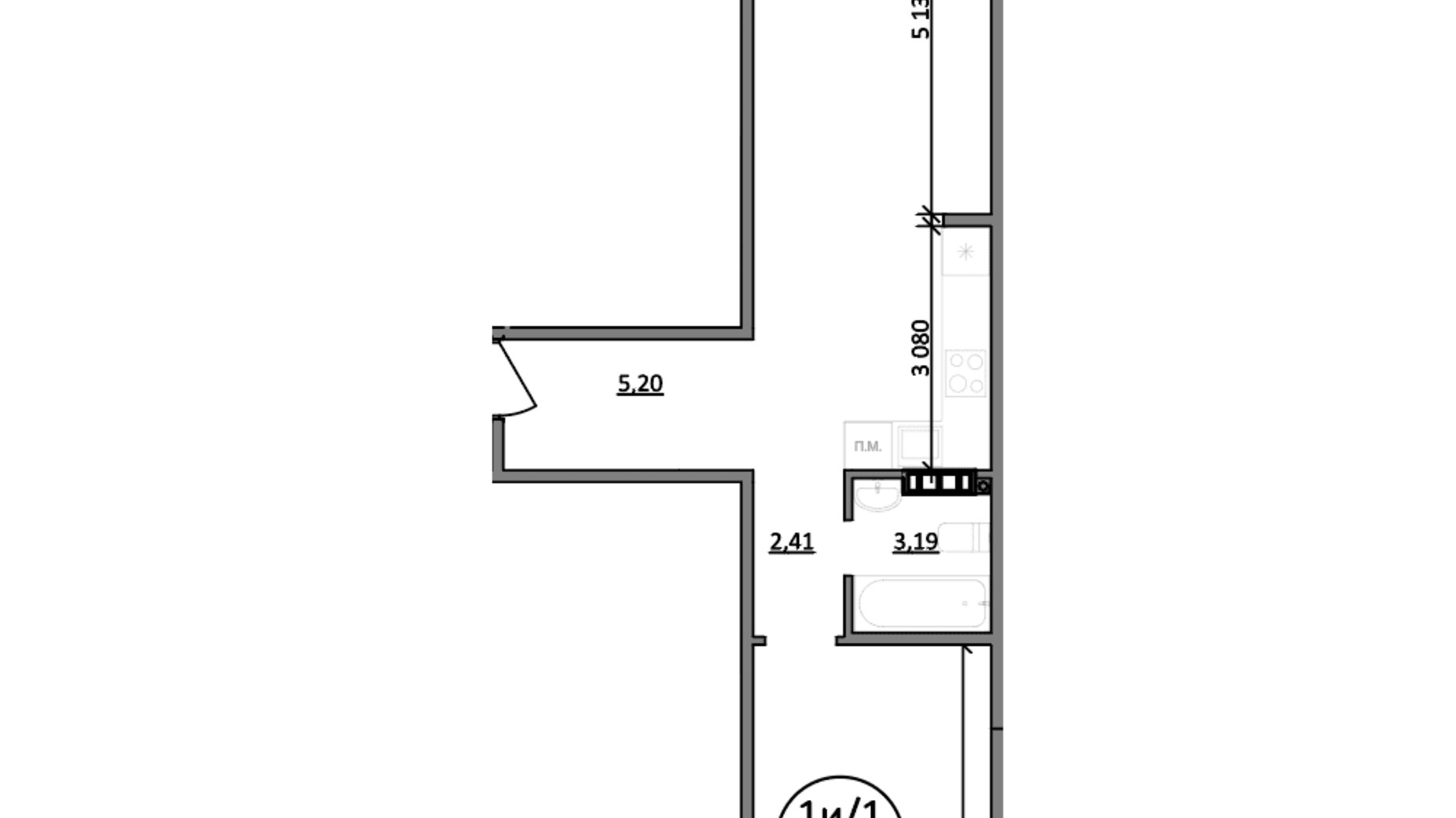 Планировка 1-комнатной квартиры в ЖК Парксайд 53.4 м², фото 588316