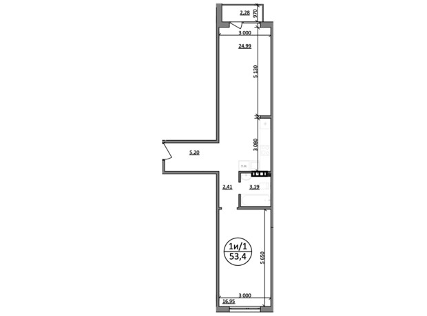 ЖК Парксайд: планировка 1-комнатной квартиры 53.4 м²