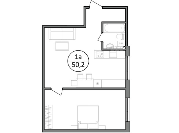 ЖК Парксайд: планування 1-кімнатної квартири 50.1 м²