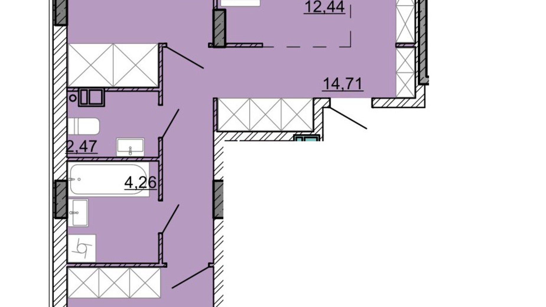Планировка 2-комнатной квартиры в ЖК Гранд Парк 79.57 м², фото 588548