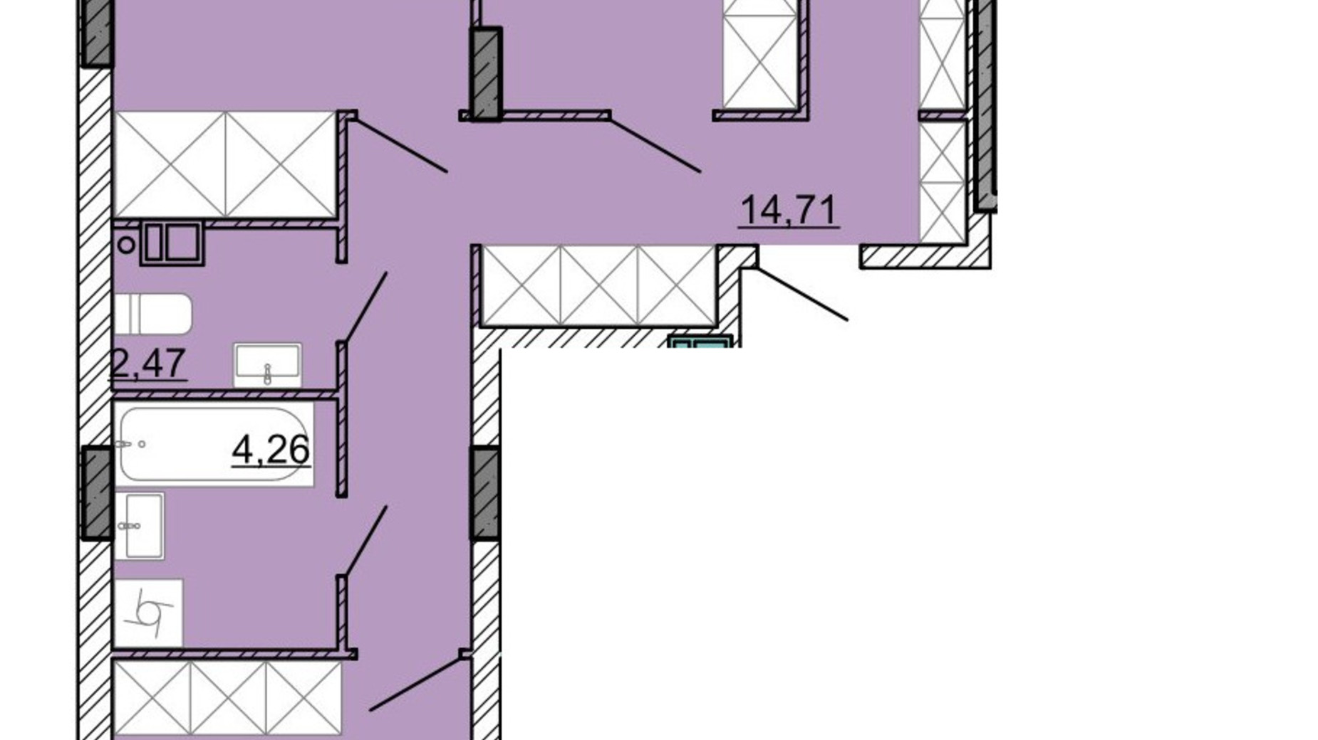 Планировка 3-комнатной квартиры в ЖК Гранд Парк 88.64 м², фото 588550