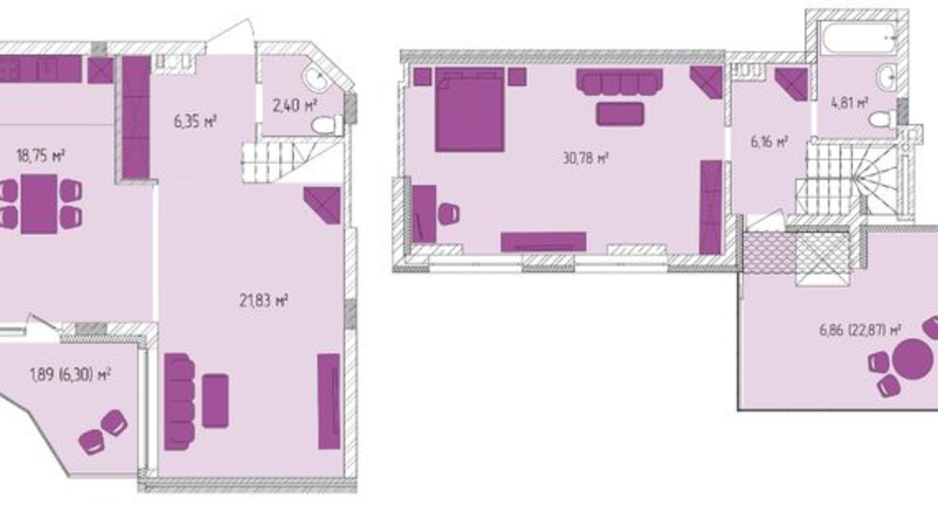 Планировка много­уровневой квартиры в ЖК Лавандовый 99.83 м², фото 588857