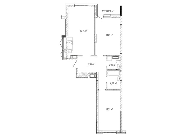 ЖК Krona Park 2: планировка 2-комнатной квартиры 81.8 м²