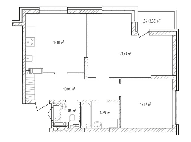 ЖК Krona Park 2: планування 2-кімнатної квартири 69.63 м²