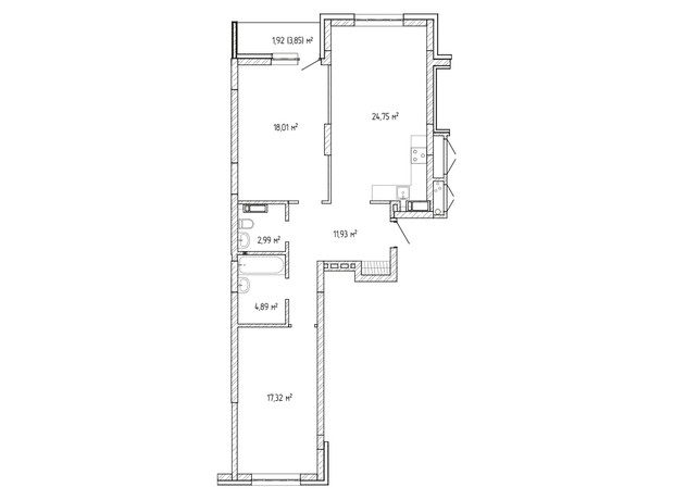 ЖК Krona Park 2: планування 2-кімнатної квартири 81.81 м²