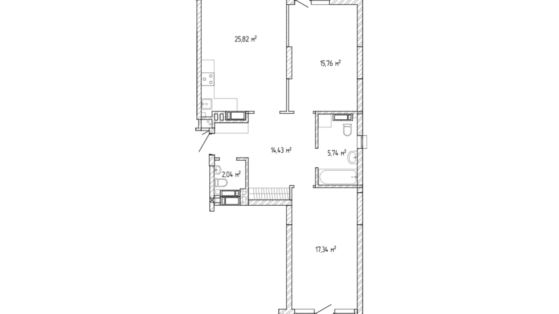 Планування 2-кімнатної квартири в ЖК Krona Park 2 86.54 м², фото 588888