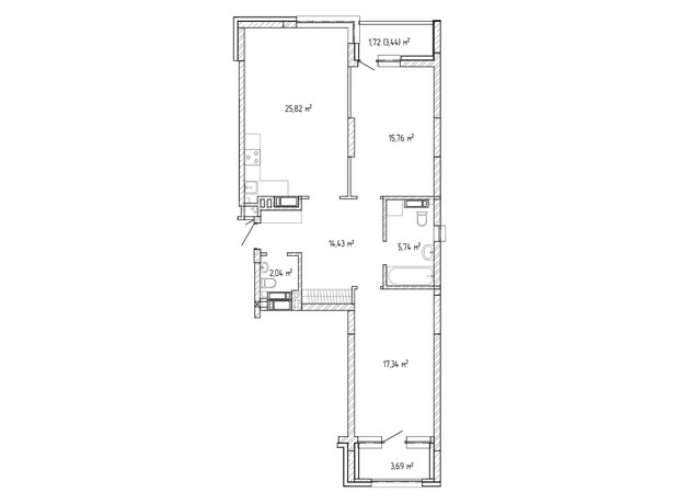 ЖК Krona Park 2: планування 2-кімнатної квартири 86.54 м²