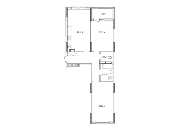 ЖК Krona Park 2: планування 3-кімнатної квартири 85.28 м²