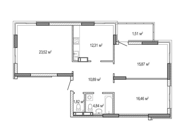 ЖК Krona Park 2: планировка 3-комнатной квартиры 87.22 м²