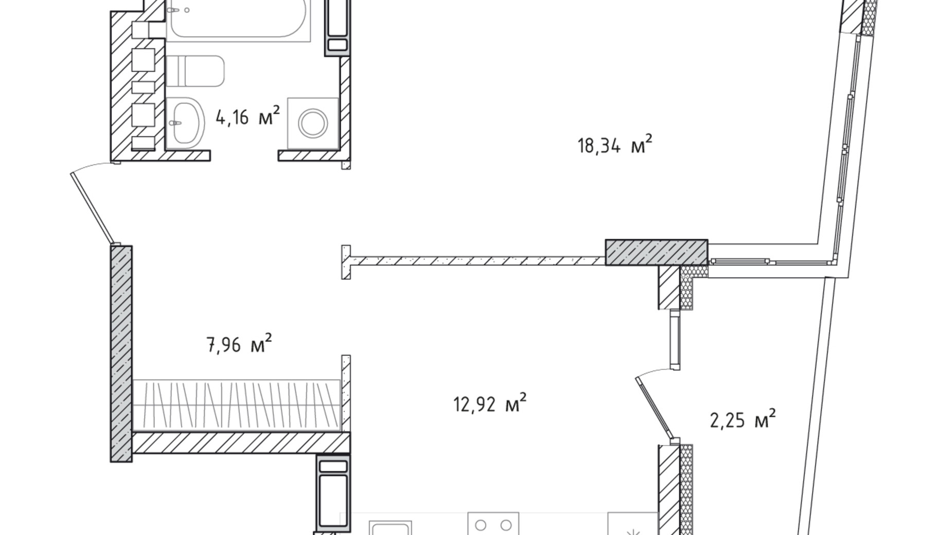 Планування 1-кімнатної квартири в ЖК Krona Park 2 45.63 м², фото 588923