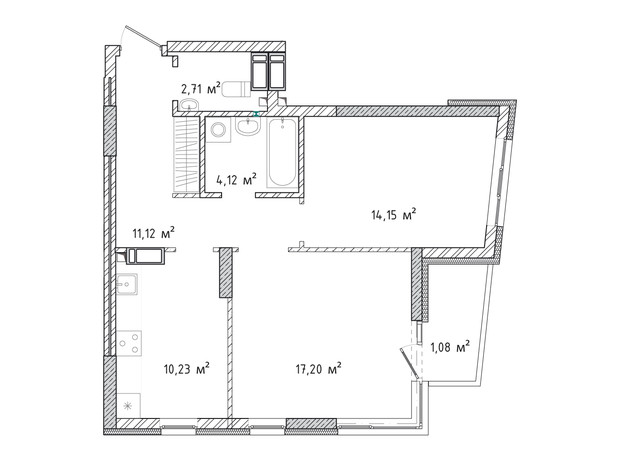 ЖК Krona Park 2: планировка 2-комнатной квартиры 60.61 м²