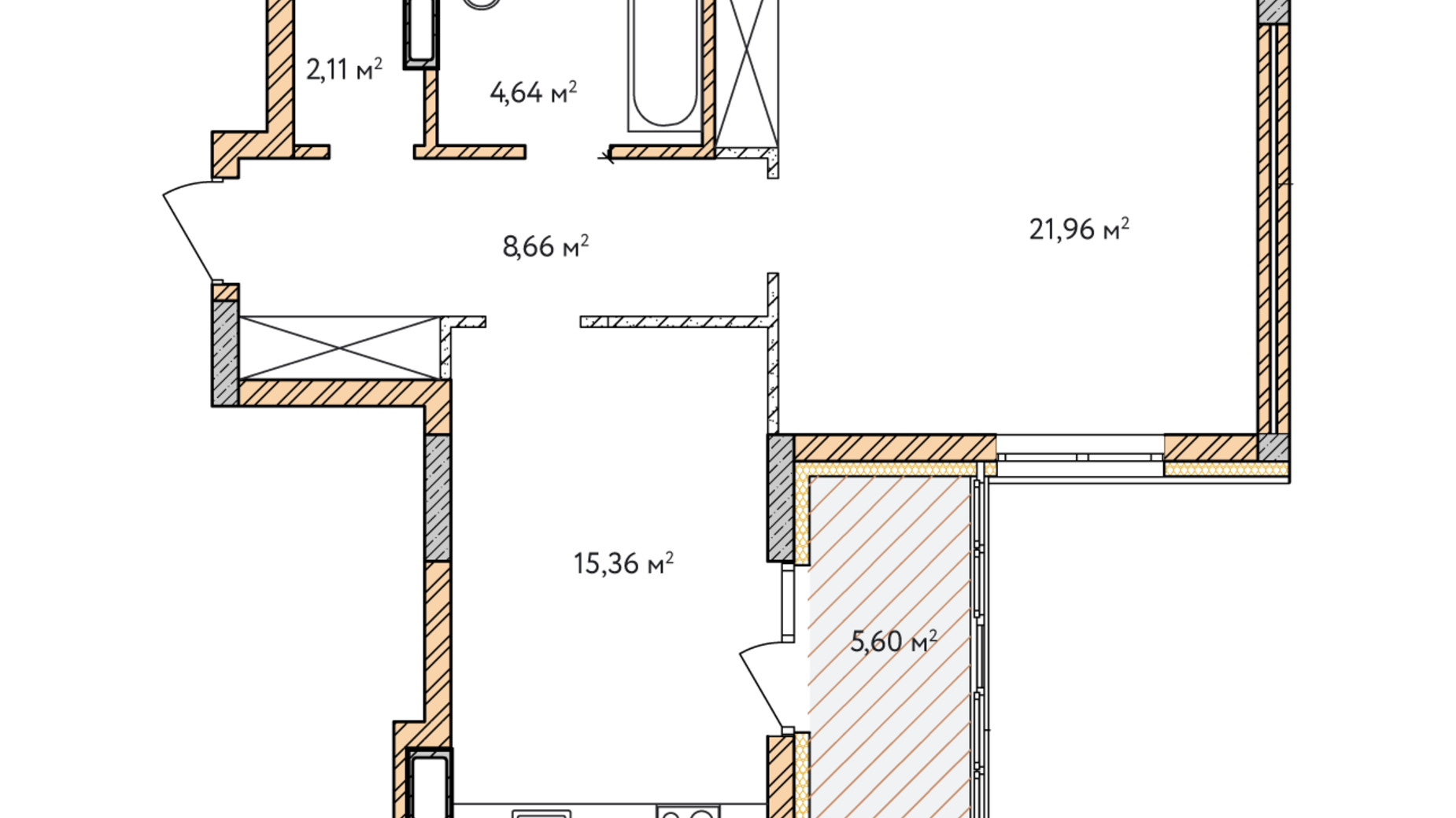 Планировка 1-комнатной квартиры в ЖК Krona Park 2 58.33 м², фото 588930