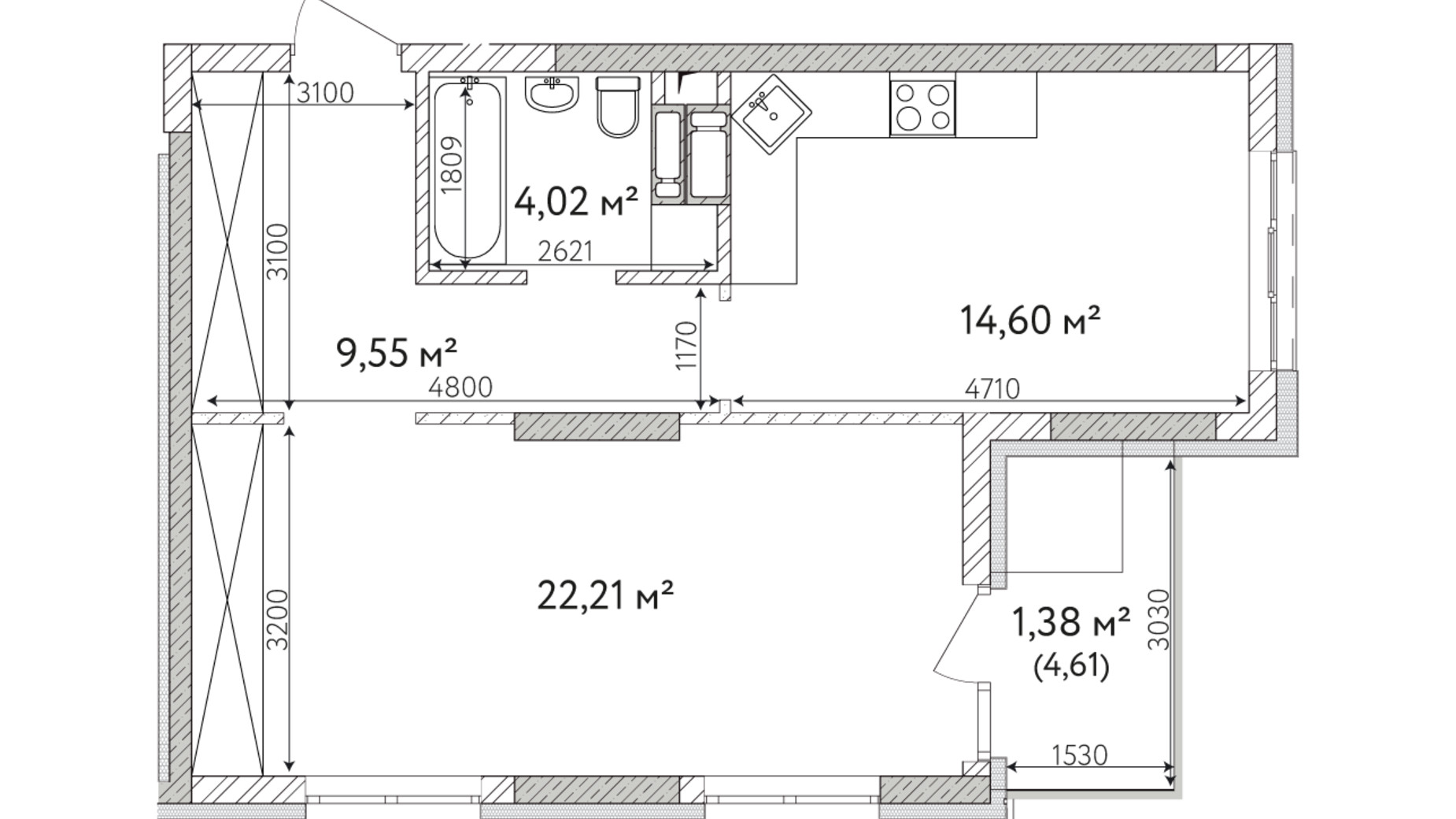 Планировка 1-комнатной квартиры в ЖК Krona Park 2 49.81 м², фото 588935