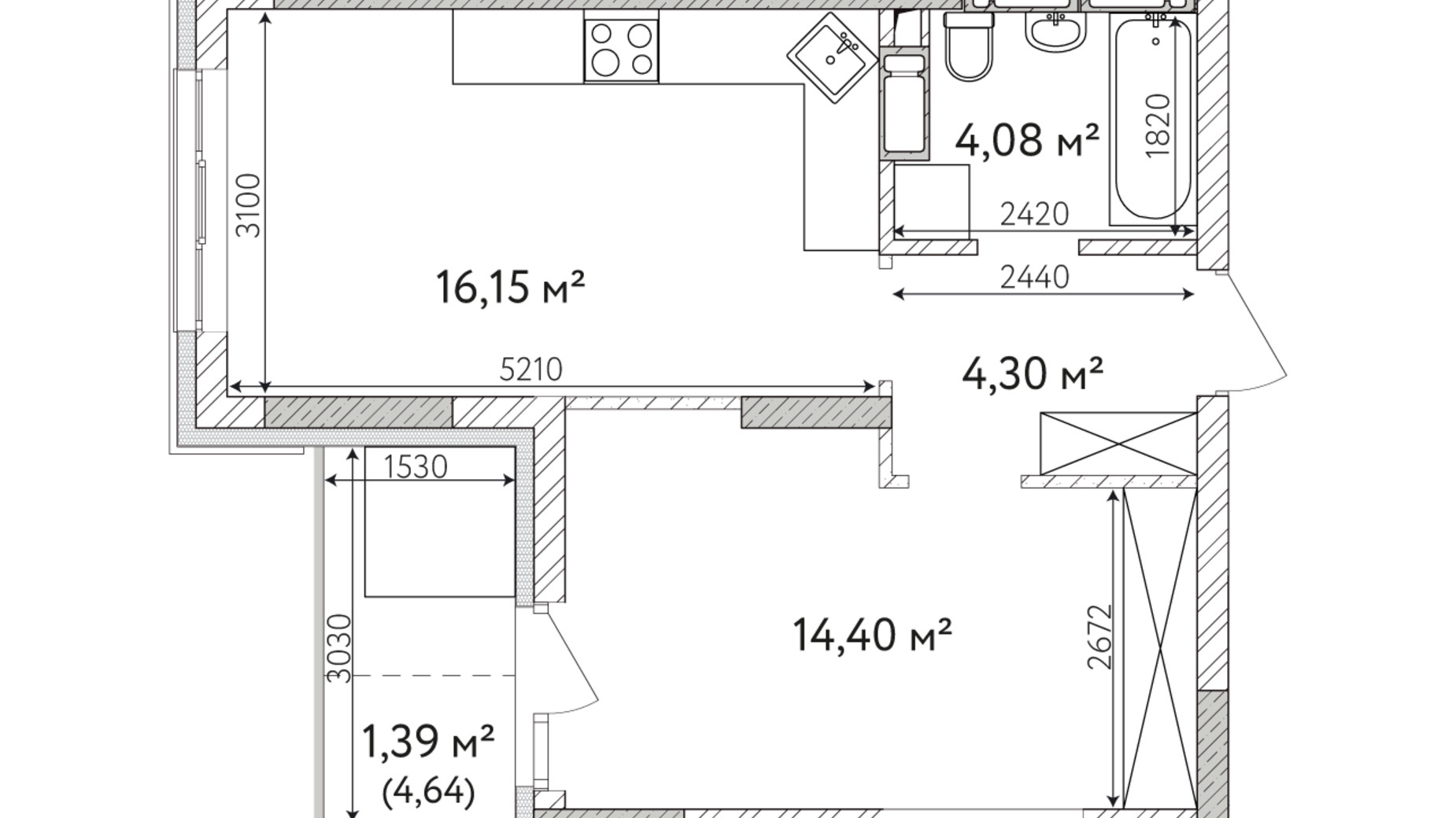 Планування 1-кімнатної квартири в ЖК Krona Park 2 40.32 м², фото 588936