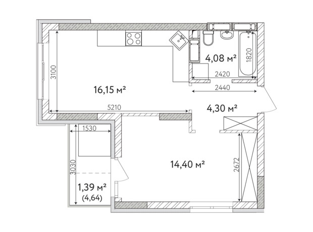 ЖК Krona Park 2: планування 1-кімнатної квартири 40.32 м²