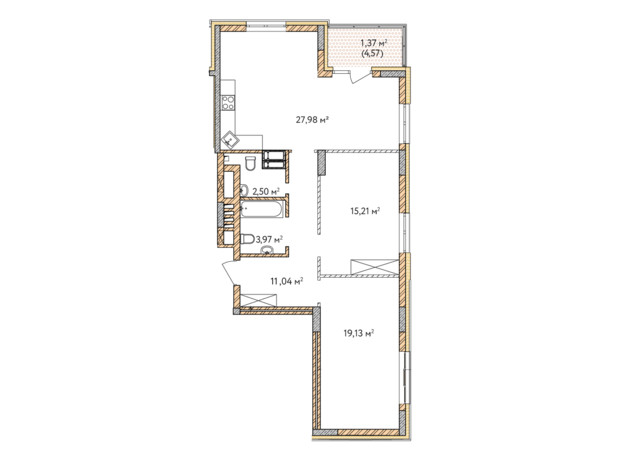 ЖК Krona Park 2: планировка 2-комнатной квартиры 81.2 м²