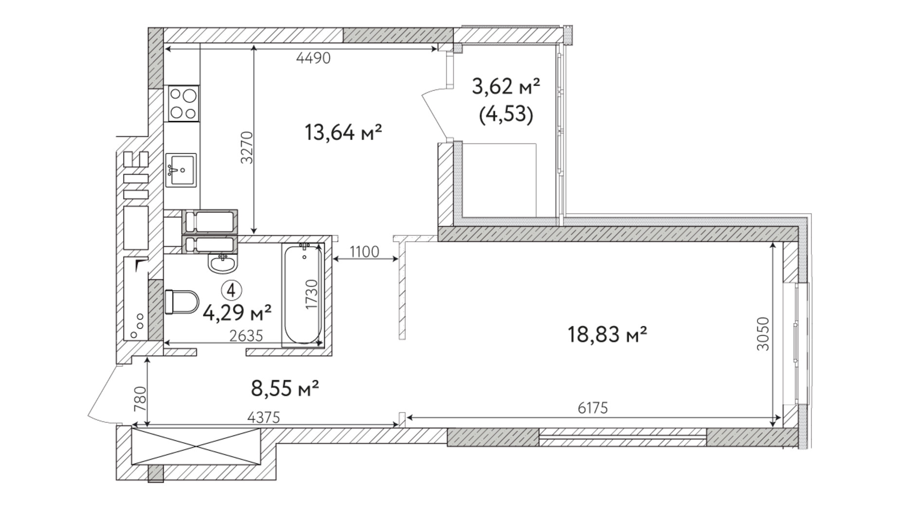 Планування 1-кімнатної квартири в ЖК Krona Park 2 50.36 м², фото 588944