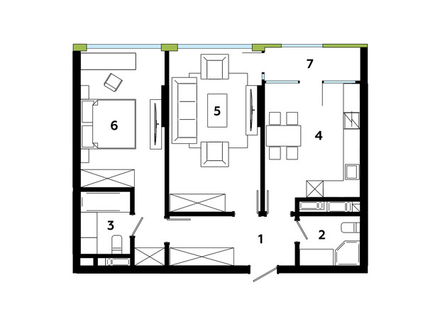 ЖК Madison Gardens: планировка 2-комнатной квартиры 74.8 м²