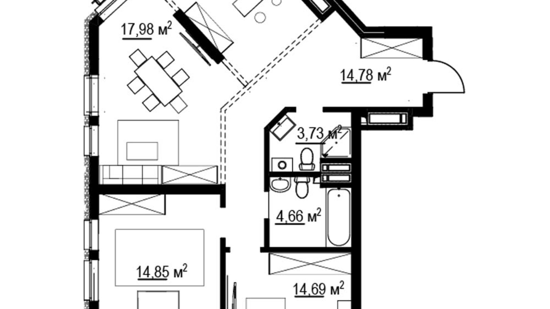 Планування 3-кімнатної квартири в ЖК Madison Gardens 87.83 м², фото 588965