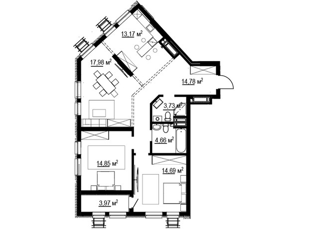 ЖК Madison Gardens: планировка 3-комнатной квартиры 87.83 м²