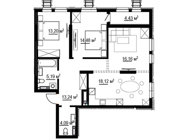 ЖК Madison Gardens: планировка 3-комнатной квартиры 88.91 м²