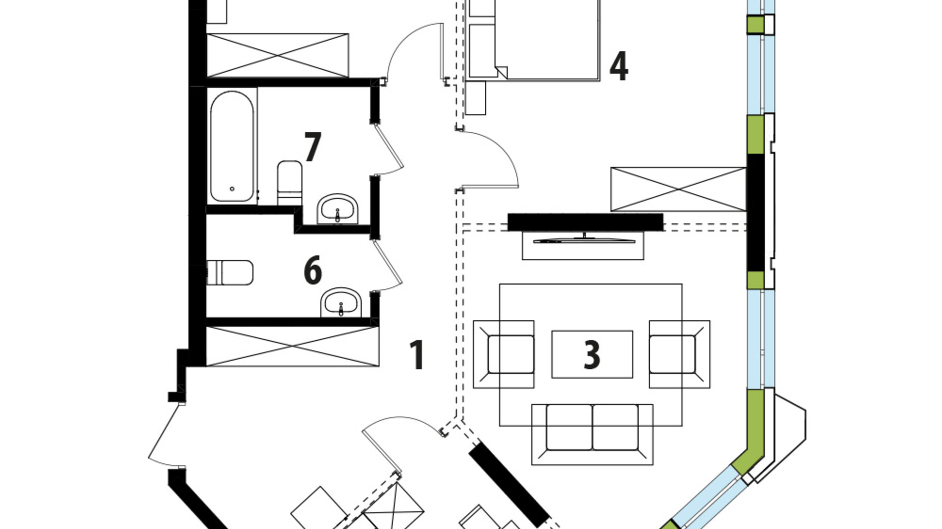 Планировка 3-комнатной квартиры в ЖК Madison Gardens 89.18 м², фото 588981