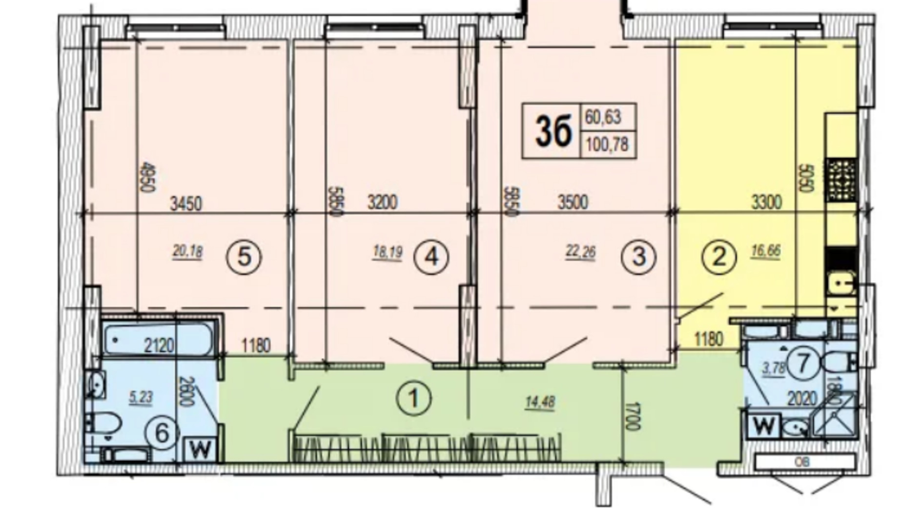 Планировка 3-комнатной квартиры в ЖК Podol Plaza & Residence 100.78 м², фото 589057