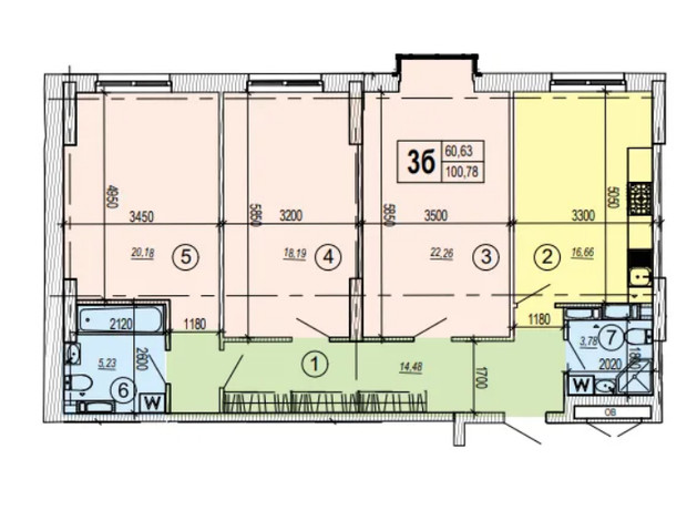 ЖК Podol Plaza & Residence: планировка 3-комнатной квартиры 100.78 м²