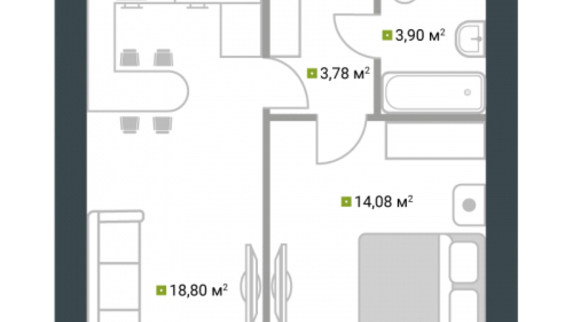 Планування 1-кімнатної квартири в ЖК Idilika 40.56 м², фото 589059