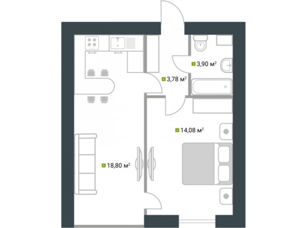 ЖК Idilika: планировка 1-комнатной квартиры 40.56 м²