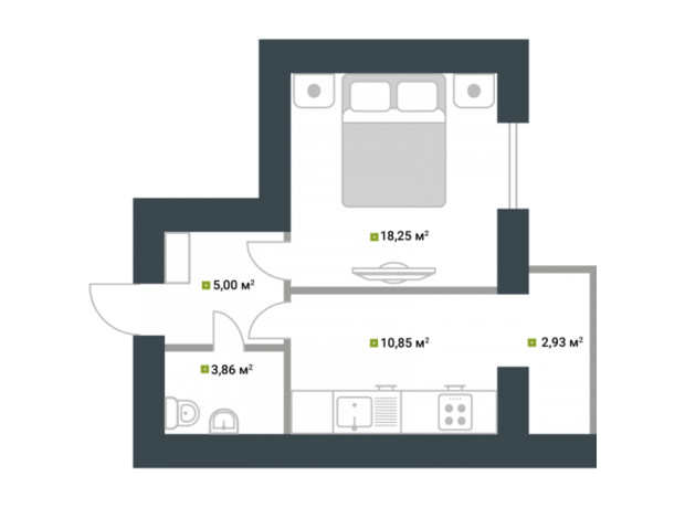 ЖК Idilika: планування 1-кімнатної квартири 49.89 м²