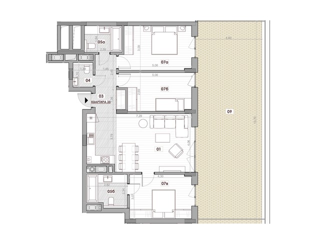 ЖК Княжий Холл: планировка 3-комнатной квартиры 110.02 м²