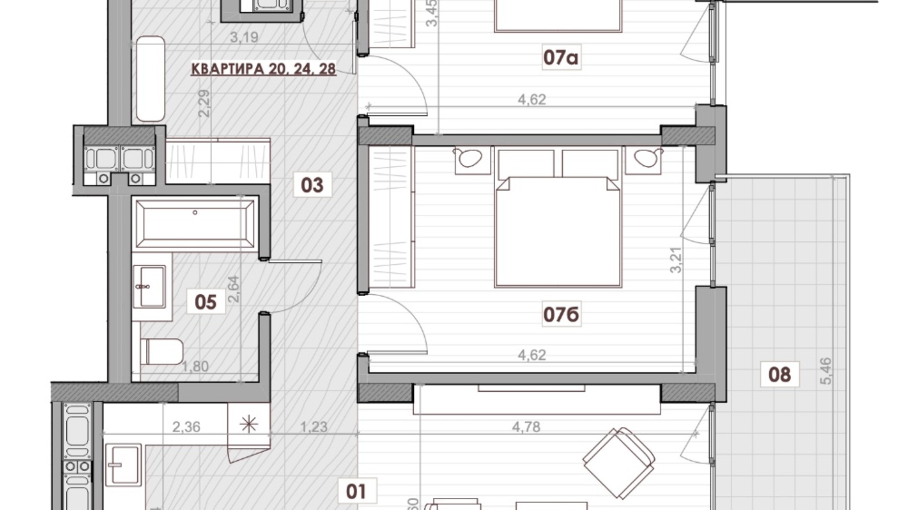 Планування 2-кімнатної квартири в ЖК Княжий Холл 82.88 м², фото 589104