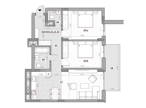 ЖК Княжий Холл: планировка 2-комнатной квартиры 82.88 м²