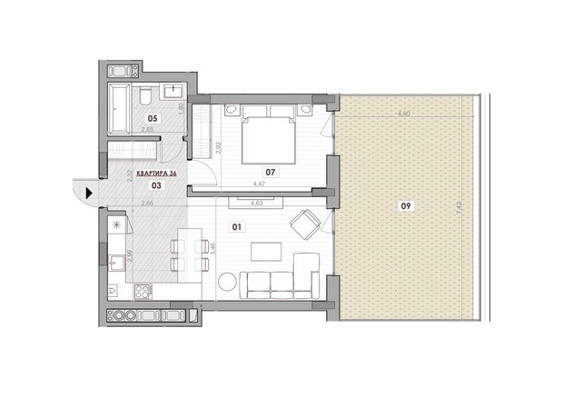 ЖК Княжий Холл: планування 1-кімнатної квартири 59.08 м²