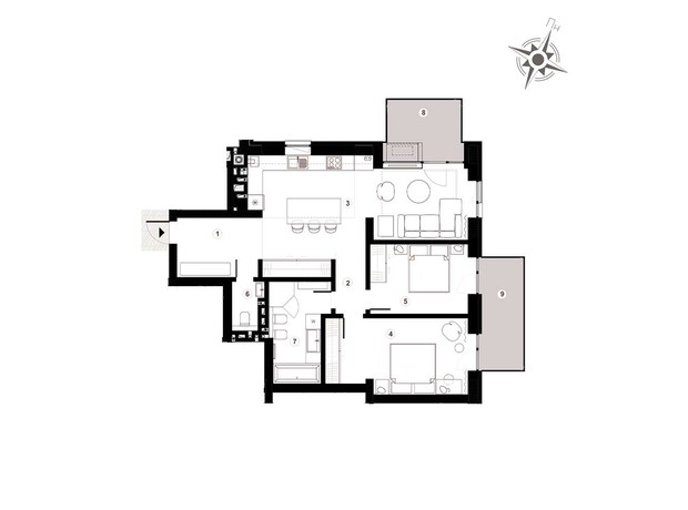 ЖК Княжий Холл: планування 2-кімнатної квартири 83.5 м²