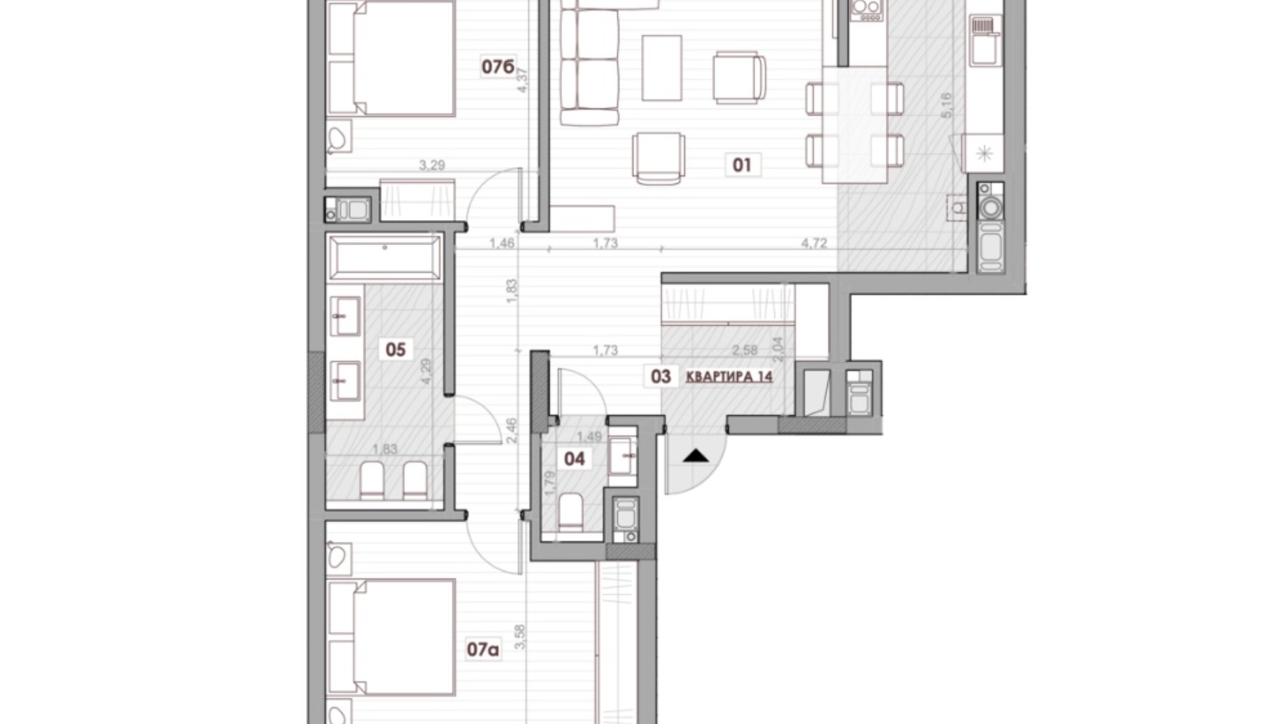 Планировка 2-комнатной квартиры в ЖК Княжий Холл 96.33 м², фото 589118