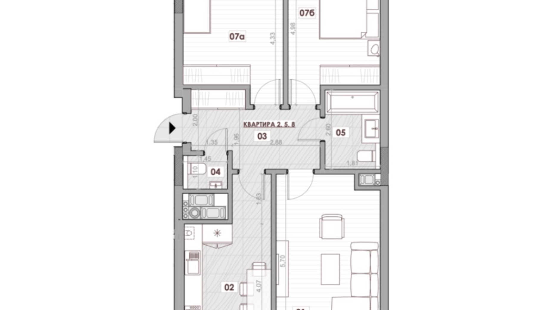 Планування 2-кімнатної квартири в ЖК Княжий Холл 80.4 м², фото 589119