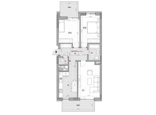 ЖК Княжий Холл: планировка 2-комнатной квартиры 80.4 м²