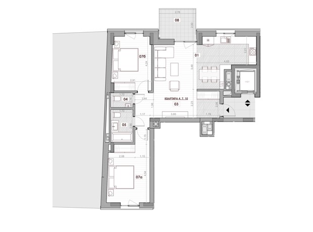 ЖК Княжий Холл: планировка 2-комнатной квартиры 79.1 м²