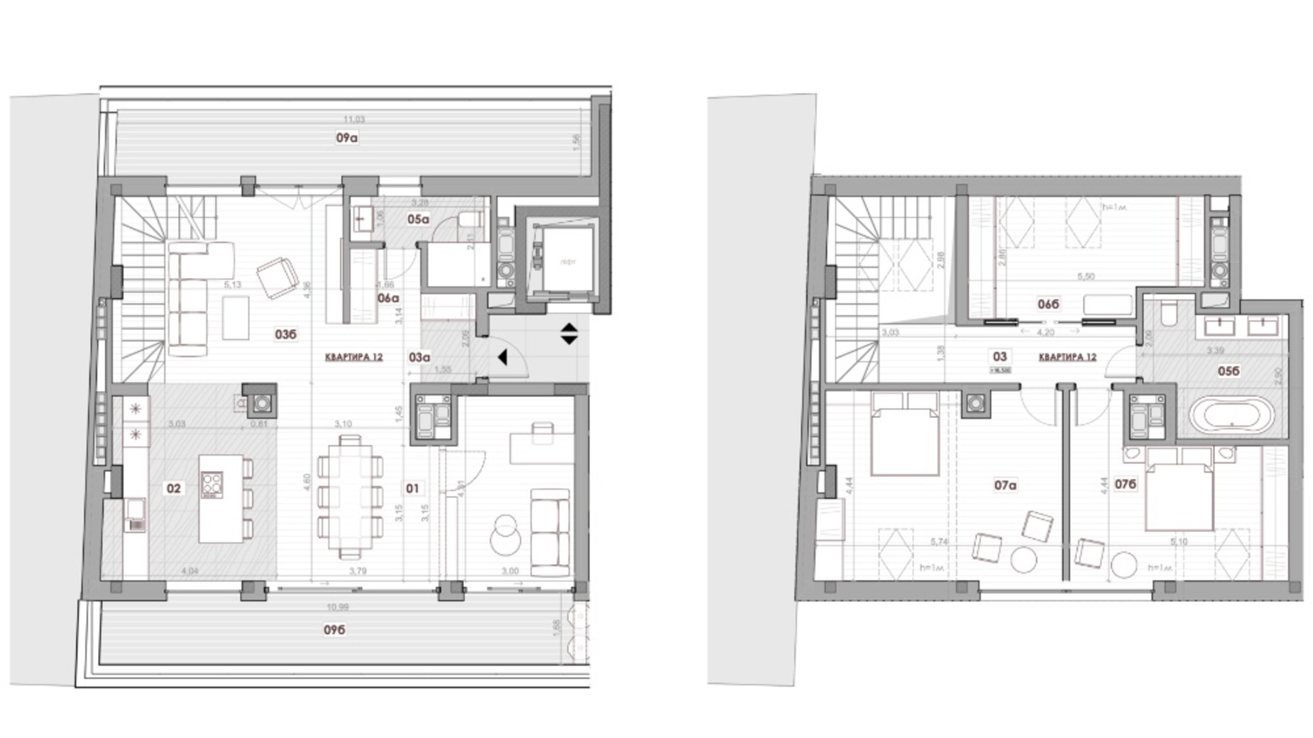 Планування багато­рівневої квартири в ЖК Княжий Холл 168.72 м², фото 589121