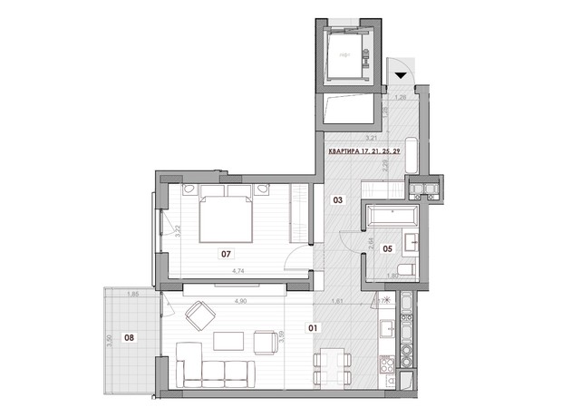 ЖК Княжий Холл: планування 2-кімнатної квартири 62.97 м²