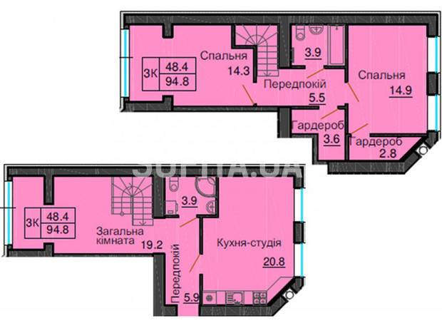 ЖК Sofia Nova: планування 3-кімнатної квартири 99.5 м²